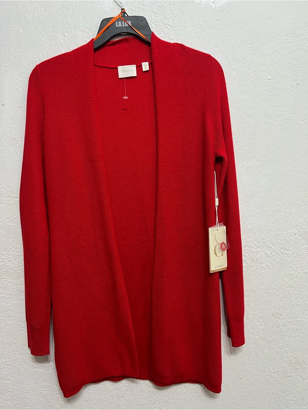 Cyrus Open-Front Red Longline Women's Cardigan